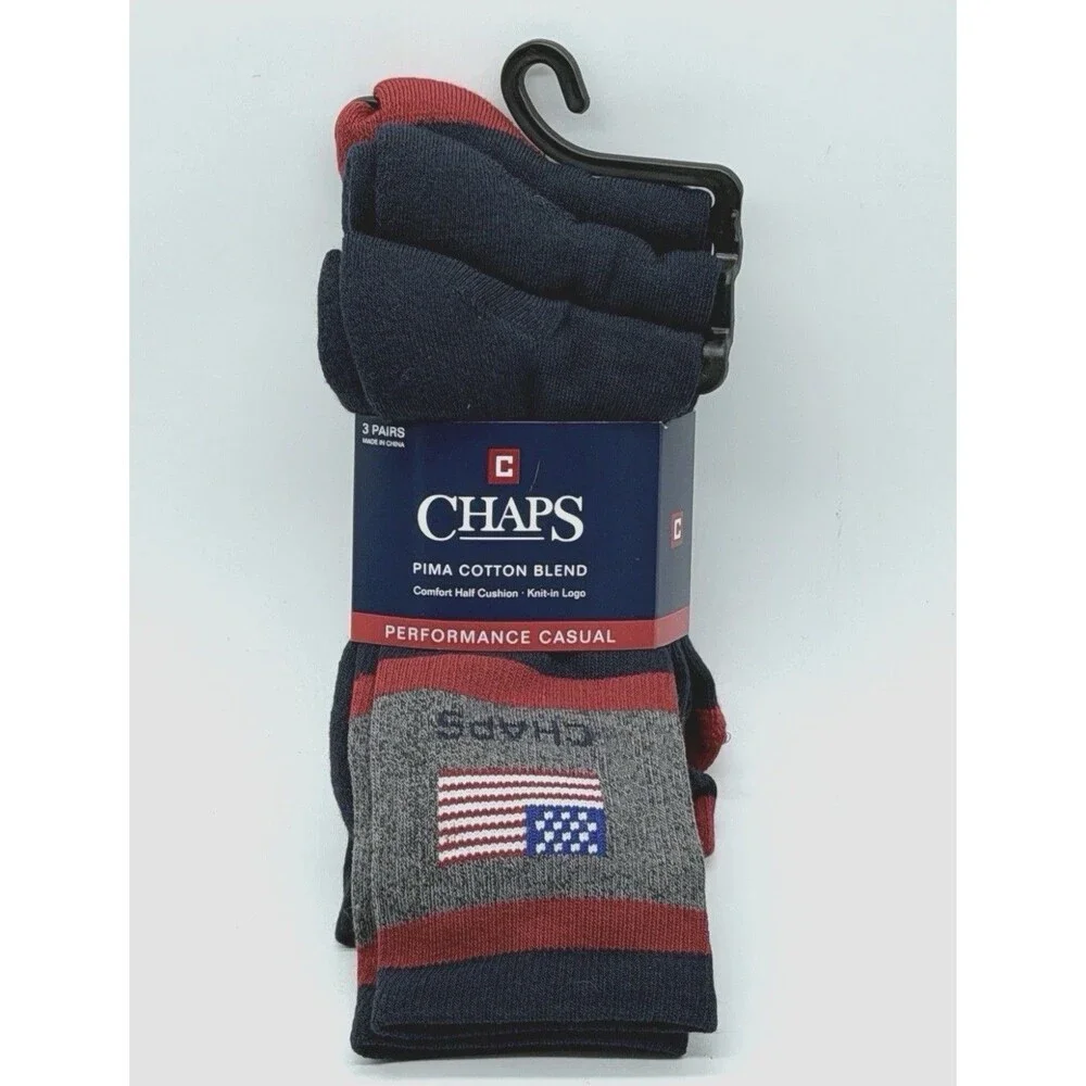 NEW 3 PAIR PACK MENS CHAPS PIMA COTTON BLEND PERFORMANCE CASUAL SOCKS LARGE